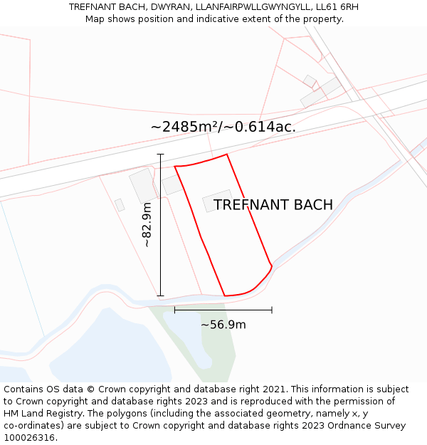 TREFNANT BACH, DWYRAN, LLANFAIRPWLLGWYNGYLL, LL61 6RH: Plot and title map