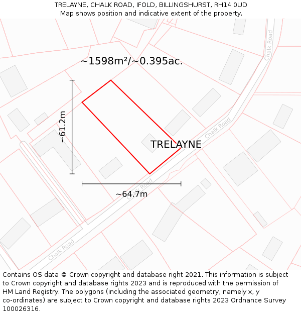 TRELAYNE, CHALK ROAD, IFOLD, BILLINGSHURST, RH14 0UD: Plot and title map