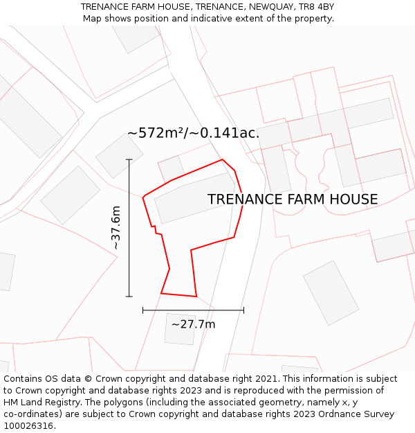 TRENANCE FARM HOUSE, TRENANCE, NEWQUAY, TR8 4BY: Plot and title map