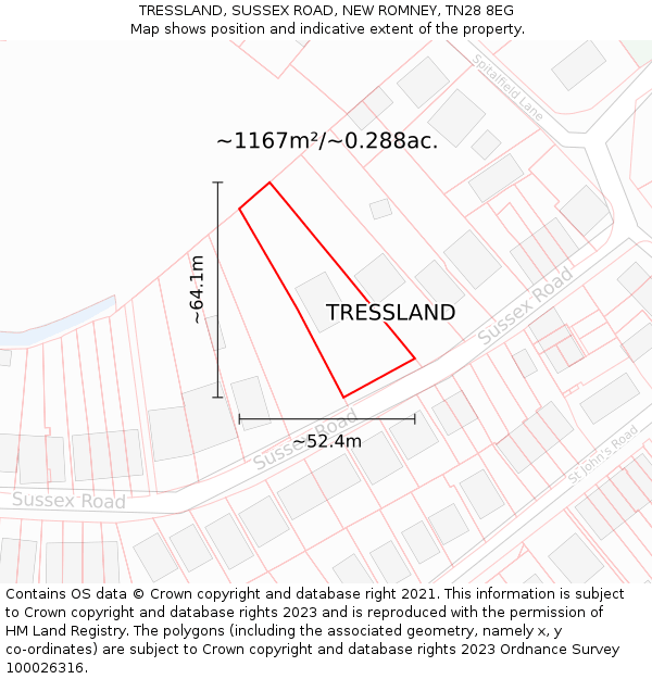 TRESSLAND, SUSSEX ROAD, NEW ROMNEY, TN28 8EG: Plot and title map