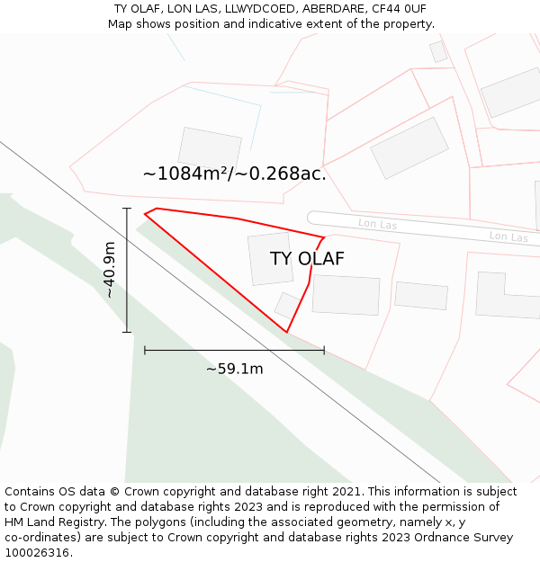 TY OLAF, LON LAS, LLWYDCOED, ABERDARE, CF44 0UF: Plot and title map