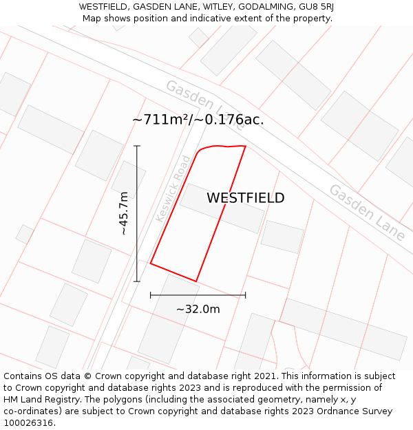 WESTFIELD, GASDEN LANE, WITLEY, GODALMING, GU8 5RJ: Plot and title map