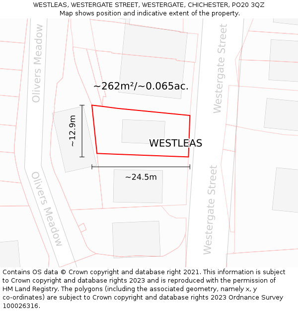 WESTLEAS, WESTERGATE STREET, WESTERGATE, CHICHESTER, PO20 3QZ: Plot and title map