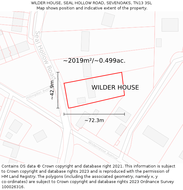 WILDER HOUSE, SEAL HOLLOW ROAD, SEVENOAKS, TN13 3SL: Plot and title map