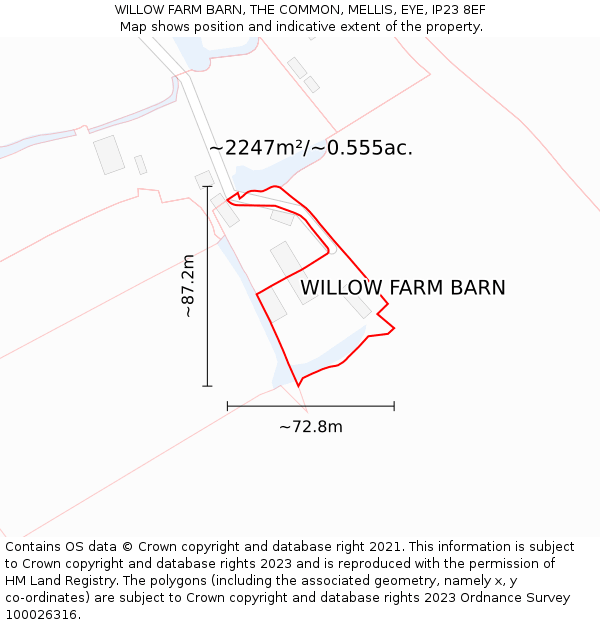 WILLOW FARM BARN, THE COMMON, MELLIS, EYE, IP23 8EF: Plot and title map