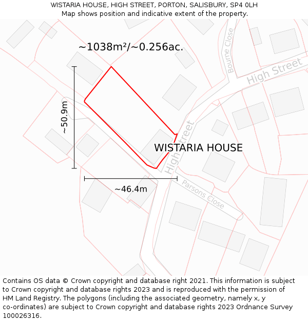 WISTARIA HOUSE, HIGH STREET, PORTON, SALISBURY, SP4 0LH: Plot and title map