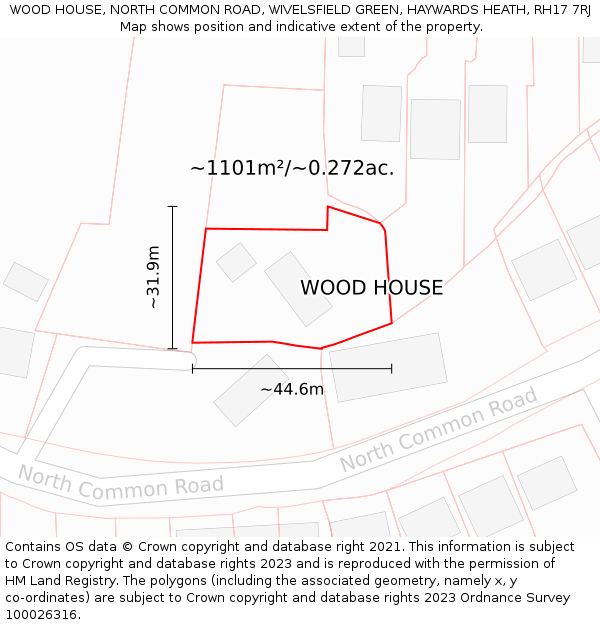 WOOD HOUSE, NORTH COMMON ROAD, WIVELSFIELD GREEN, HAYWARDS HEATH, RH17 7RJ: Plot and title map