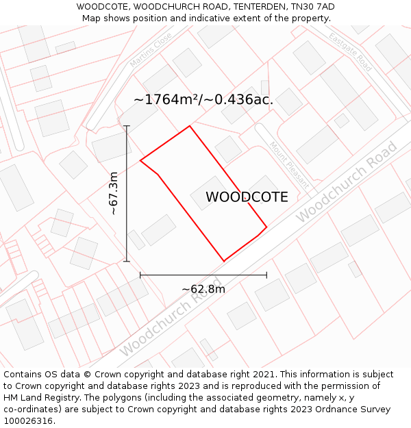 WOODCOTE, WOODCHURCH ROAD, TENTERDEN, TN30 7AD: Plot and title map