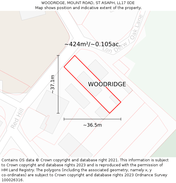 WOODRIDGE, MOUNT ROAD, ST ASAPH, LL17 0DE: Plot and title map