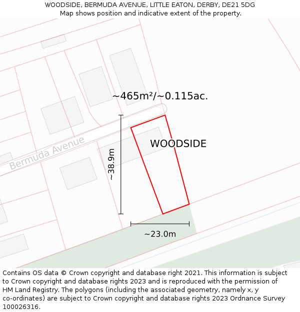 WOODSIDE, BERMUDA AVENUE, LITTLE EATON, DERBY, DE21 5DG: Plot and title map