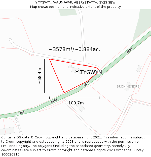 Y TYGWYN, WAUNFAWR, ABERYSTWYTH, SY23 3BW: Plot and title map