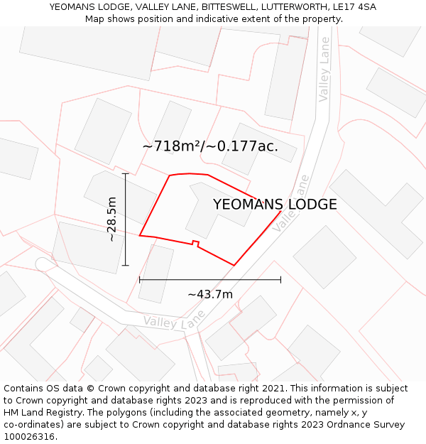 YEOMANS LODGE, VALLEY LANE, BITTESWELL, LUTTERWORTH, LE17 4SA: Plot and title map