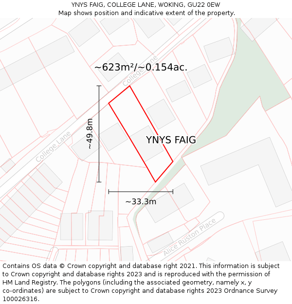 YNYS FAIG, COLLEGE LANE, WOKING, GU22 0EW: Plot and title map