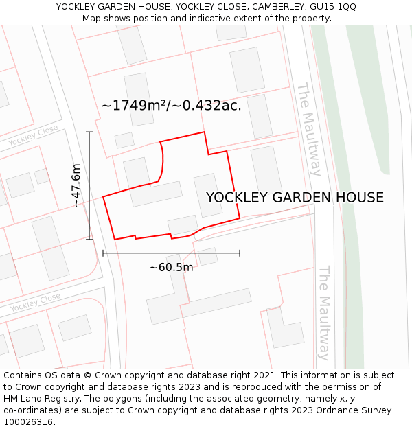 YOCKLEY GARDEN HOUSE, YOCKLEY CLOSE, CAMBERLEY, GU15 1QQ: Plot and title map