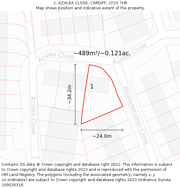 1, AZALEA CLOSE, CARDIFF, CF23 7HR: Plot and title map