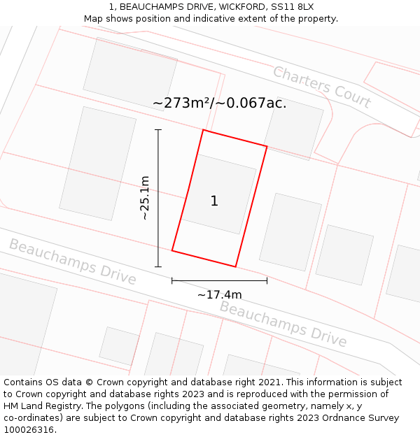 1, BEAUCHAMPS DRIVE, WICKFORD, SS11 8LX: Plot and title map