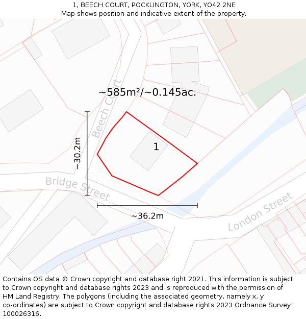 1, BEECH COURT, POCKLINGTON, YORK, YO42 2NE: Plot and title map