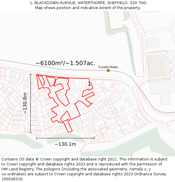 1, BLACKDOWN AVENUE, WATERTHORPE, SHEFFIELD, S20 7NG: Plot and title map