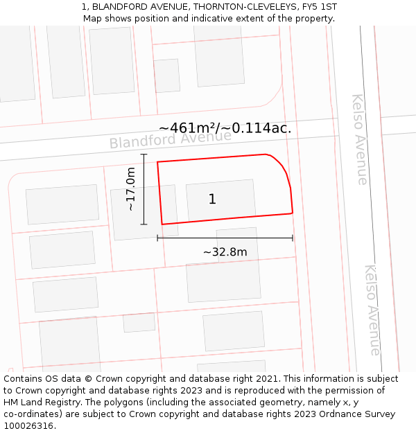 1, BLANDFORD AVENUE, THORNTON-CLEVELEYS, FY5 1ST: Plot and title map