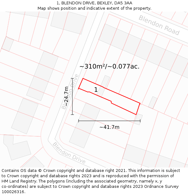 1, BLENDON DRIVE, BEXLEY, DA5 3AA: Plot and title map