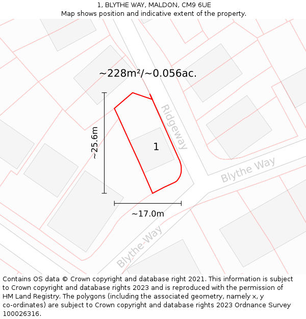 1, BLYTHE WAY, MALDON, CM9 6UE: Plot and title map