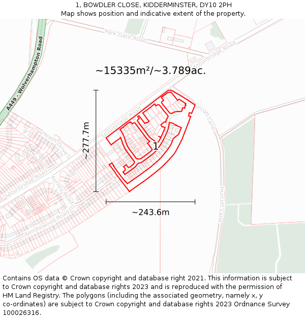 1, BOWDLER CLOSE, KIDDERMINSTER, DY10 2PH: Plot and title map