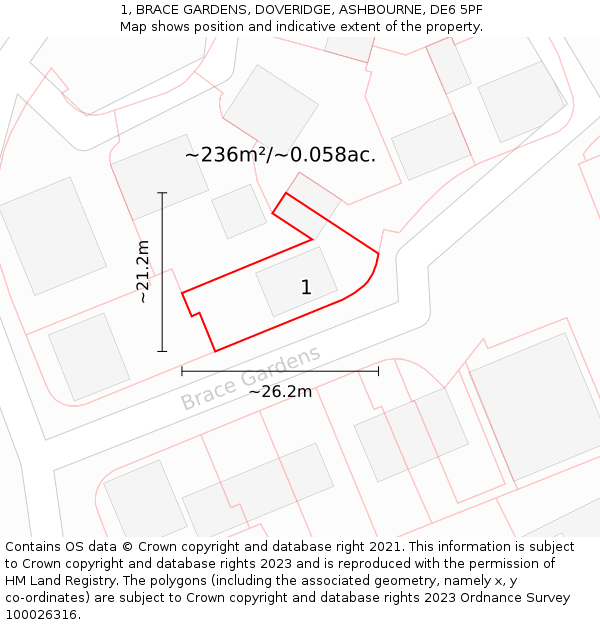 1, BRACE GARDENS, DOVERIDGE, ASHBOURNE, DE6 5PF: Plot and title map