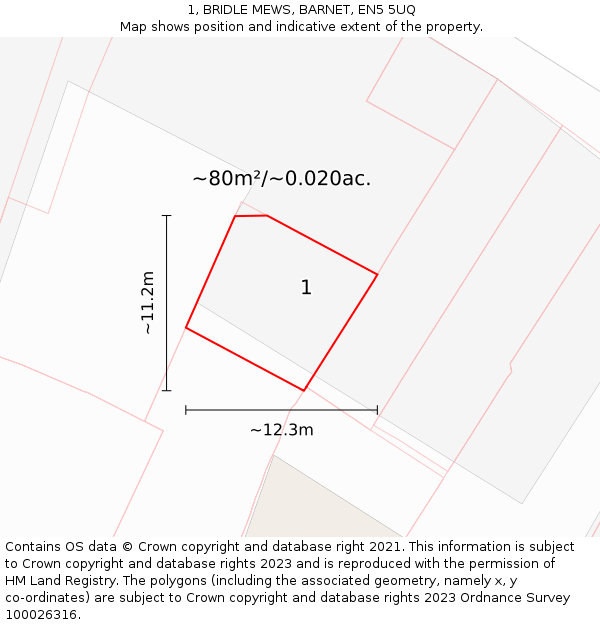 1, BRIDLE MEWS, BARNET, EN5 5UQ: Plot and title map