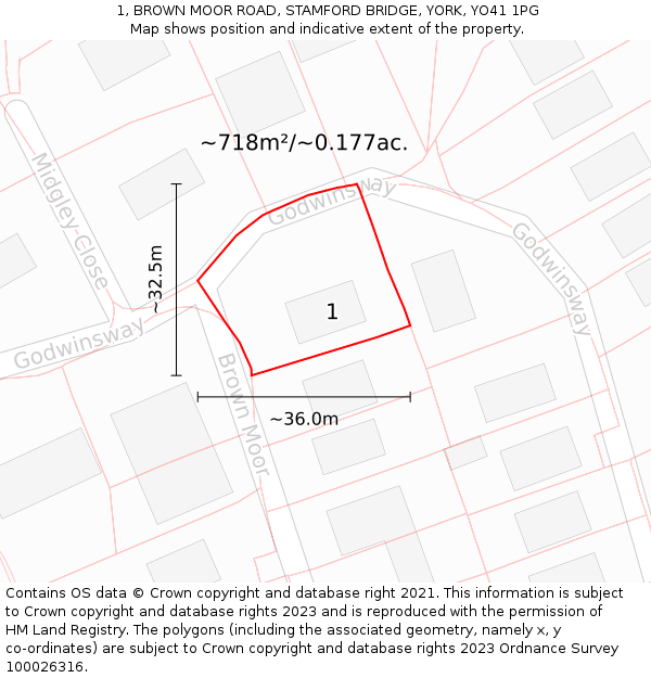 1, BROWN MOOR ROAD, STAMFORD BRIDGE, YORK, YO41 1PG: Plot and title map