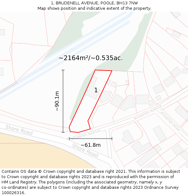 1, BRUDENELL AVENUE, POOLE, BH13 7NW: Plot and title map