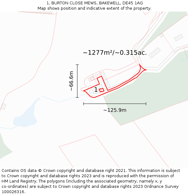 1, BURTON CLOSE MEWS, BAKEWELL, DE45 1AG: Plot and title map