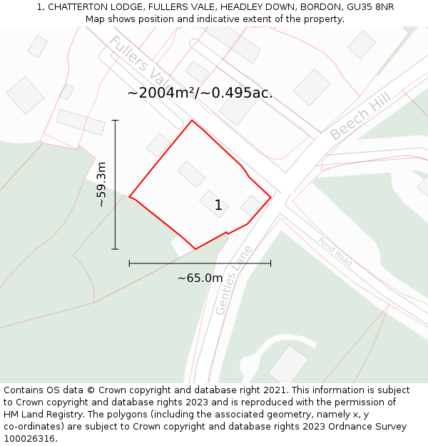 1, CHATTERTON LODGE, FULLERS VALE, HEADLEY DOWN, BORDON, GU35 8NR: Plot and title map