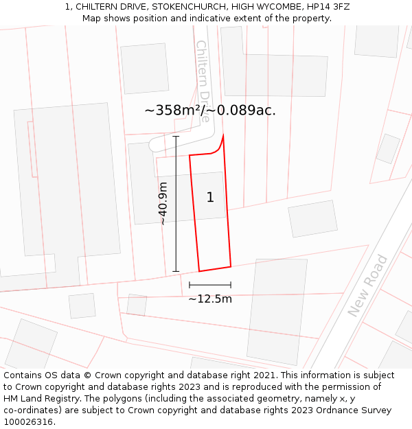 1, CHILTERN DRIVE, STOKENCHURCH, HIGH WYCOMBE, HP14 3FZ: Plot and title map