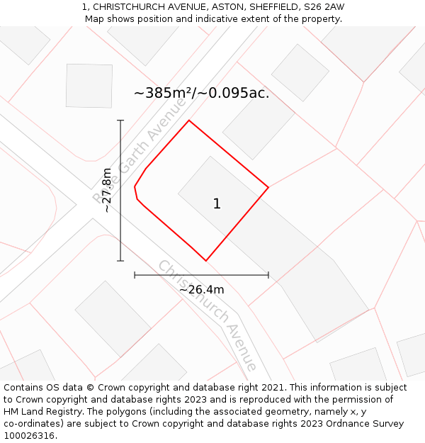 1, CHRISTCHURCH AVENUE, ASTON, SHEFFIELD, S26 2AW: Plot and title map