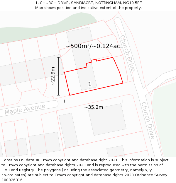 1, CHURCH DRIVE, SANDIACRE, NOTTINGHAM, NG10 5EE: Plot and title map