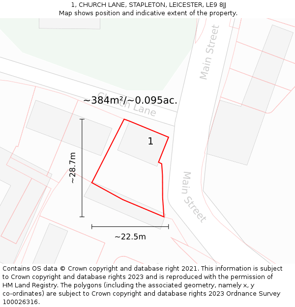 1, CHURCH LANE, STAPLETON, LEICESTER, LE9 8JJ: Plot and title map