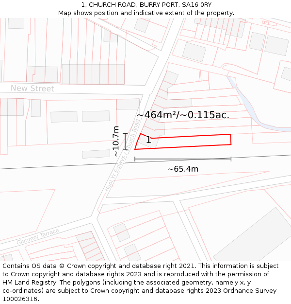 1, CHURCH ROAD, BURRY PORT, SA16 0RY: Plot and title map