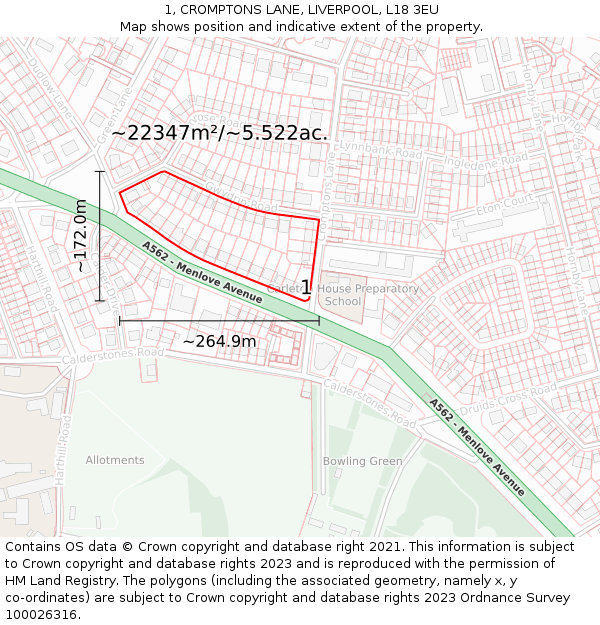 1, CROMPTONS LANE, LIVERPOOL, L18 3EU: Plot and title map