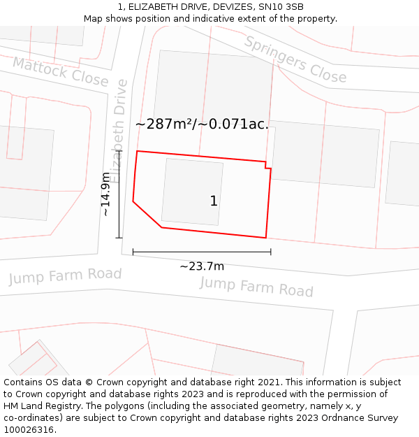 1, ELIZABETH DRIVE, DEVIZES, SN10 3SB: Plot and title map