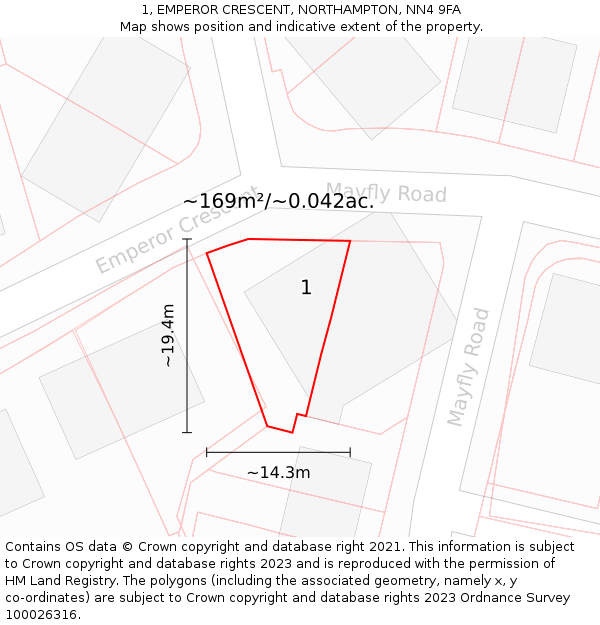 1, EMPEROR CRESCENT, NORTHAMPTON, NN4 9FA: Plot and title map