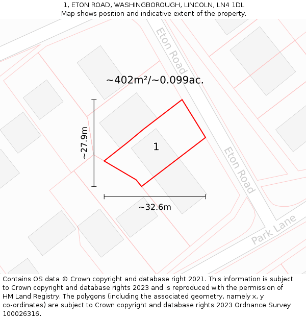 1, ETON ROAD, WASHINGBOROUGH, LINCOLN, LN4 1DL: Plot and title map