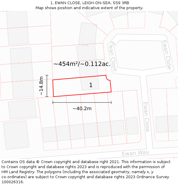 1, EWAN CLOSE, LEIGH-ON-SEA, SS9 3RB: Plot and title map