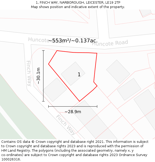 1, FINCH WAY, NARBOROUGH, LEICESTER, LE19 2TP: Plot and title map