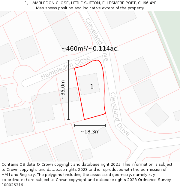 1, HAMBLEDON CLOSE, LITTLE SUTTON, ELLESMERE PORT, CH66 4YF: Plot and title map