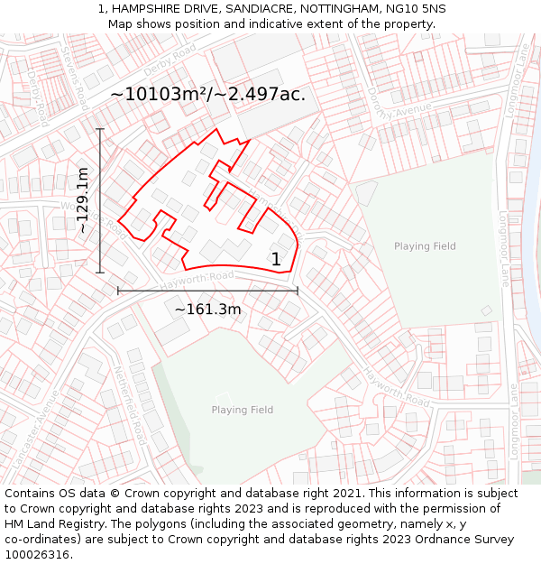 1, HAMPSHIRE DRIVE, SANDIACRE, NOTTINGHAM, NG10 5NS: Plot and title map