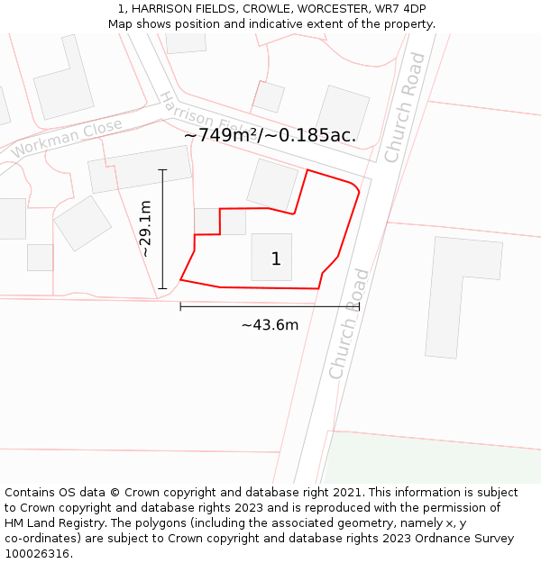 1, HARRISON FIELDS, CROWLE, WORCESTER, WR7 4DP: Plot and title map