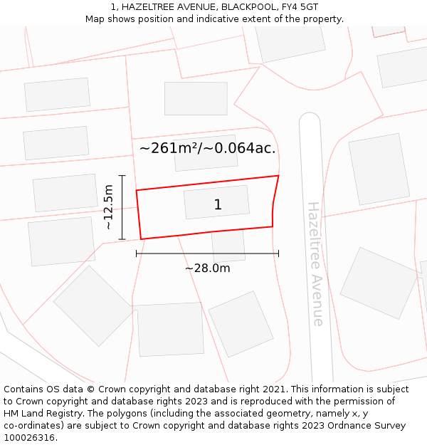 1, HAZELTREE AVENUE, BLACKPOOL, FY4 5GT: Plot and title map