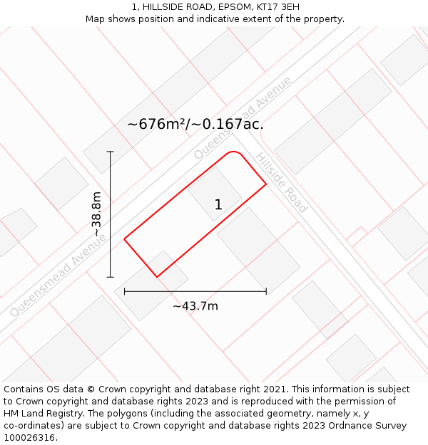 1, HILLSIDE ROAD, EPSOM, KT17 3EH: Plot and title map