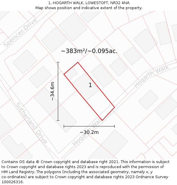 1, HOGARTH WALK, LOWESTOFT, NR32 4NA: Plot and title map