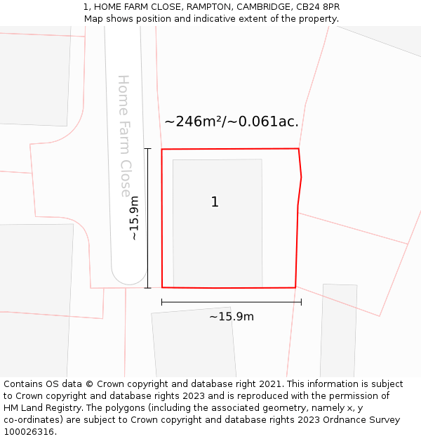 1, HOME FARM CLOSE, RAMPTON, CAMBRIDGE, CB24 8PR: Plot and title map